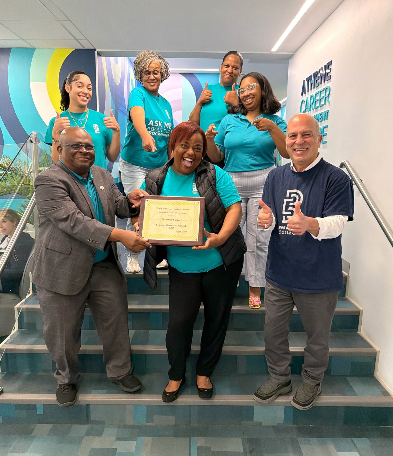 Bermuda College team accepting the 2026 LERN International Award for Marketing with YouTube Advertising